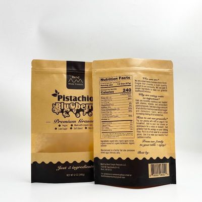 Borse d'imballaggio di carta kraft dello spuntino biodegradabile della chiusura lampo a prova d'umidità